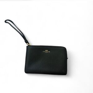 Coach Black Leather Wristlet with Gold Details